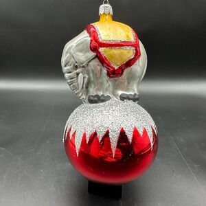 1990 Christopher Radko Center Ring Circus Elephant Red Ball 7" Ornament 90-086-0